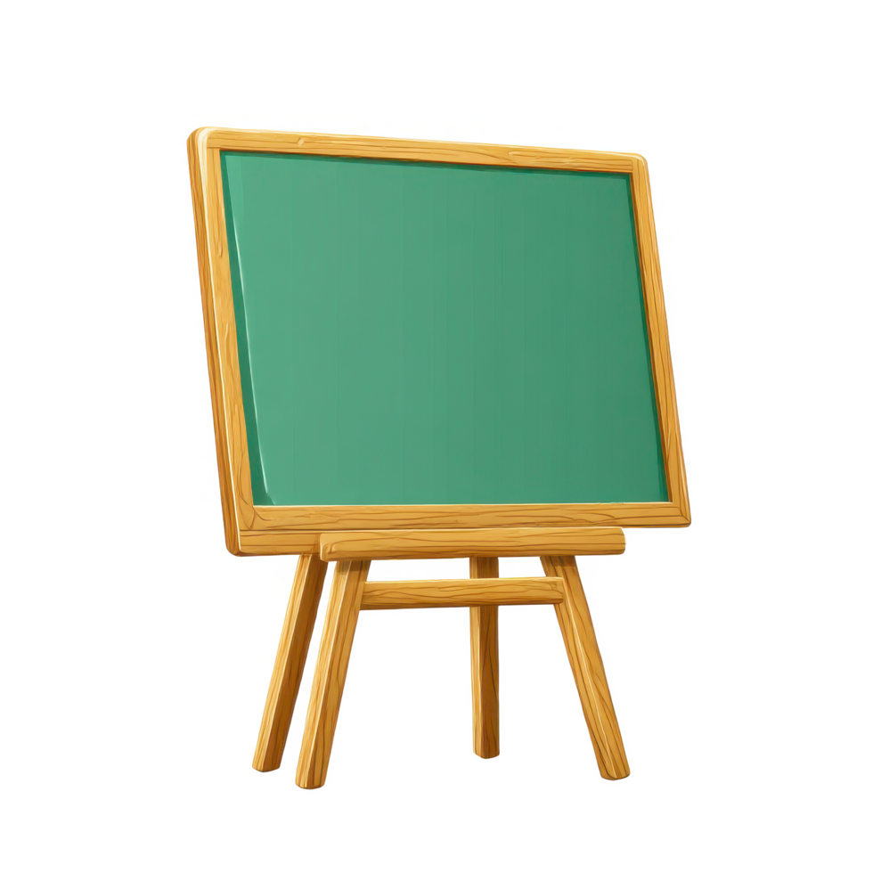 Isolated green chalkboard on wooden easel for presentation design on transparent background png