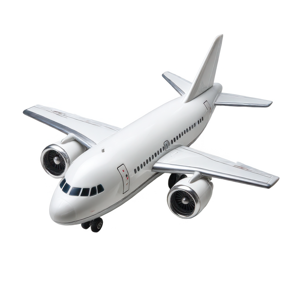 White airplane aviation travel transportation aircraft jet airliner toy on transparent background png