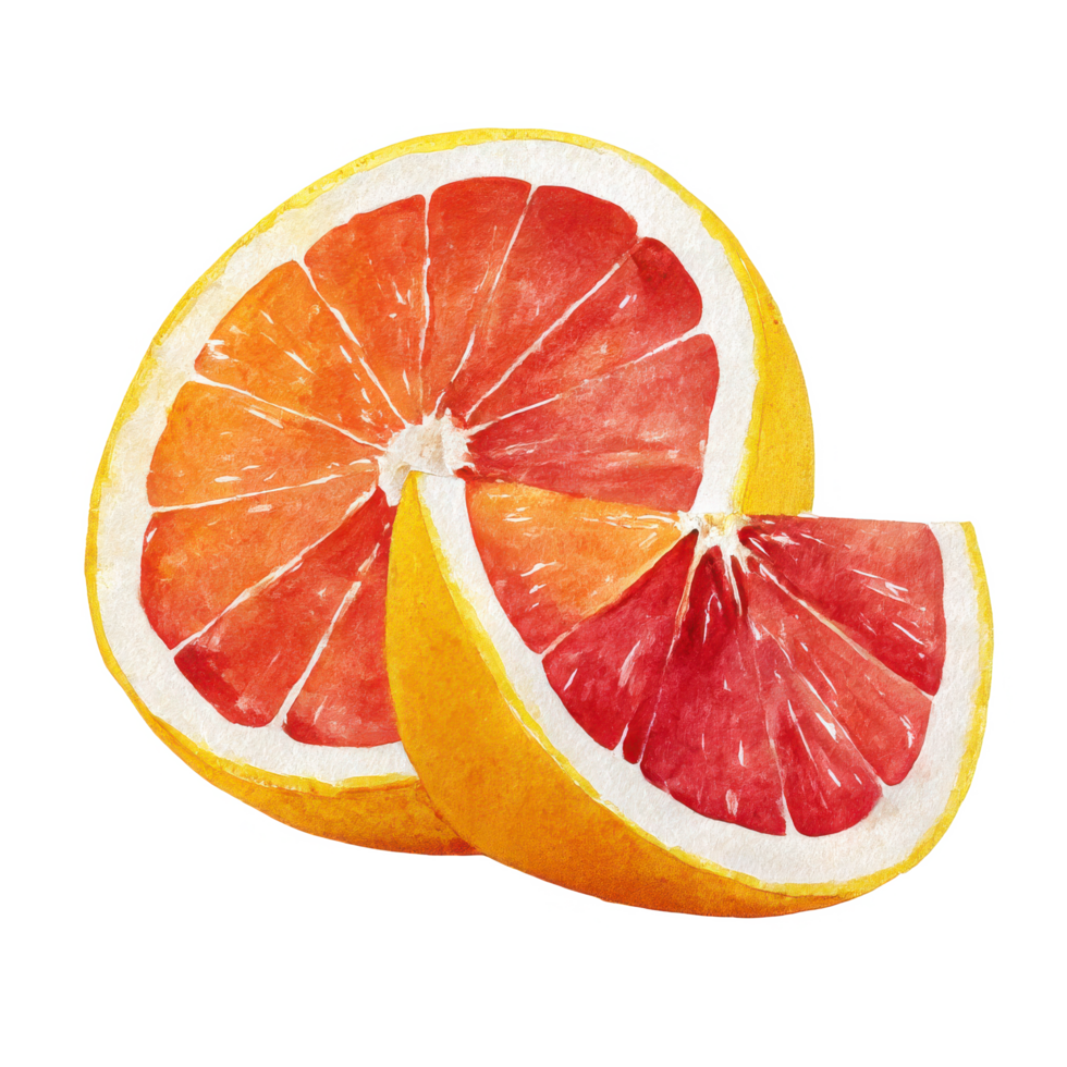 Watercolor drawing of grapefruit slices citrus fruit food illustration on transparent background png