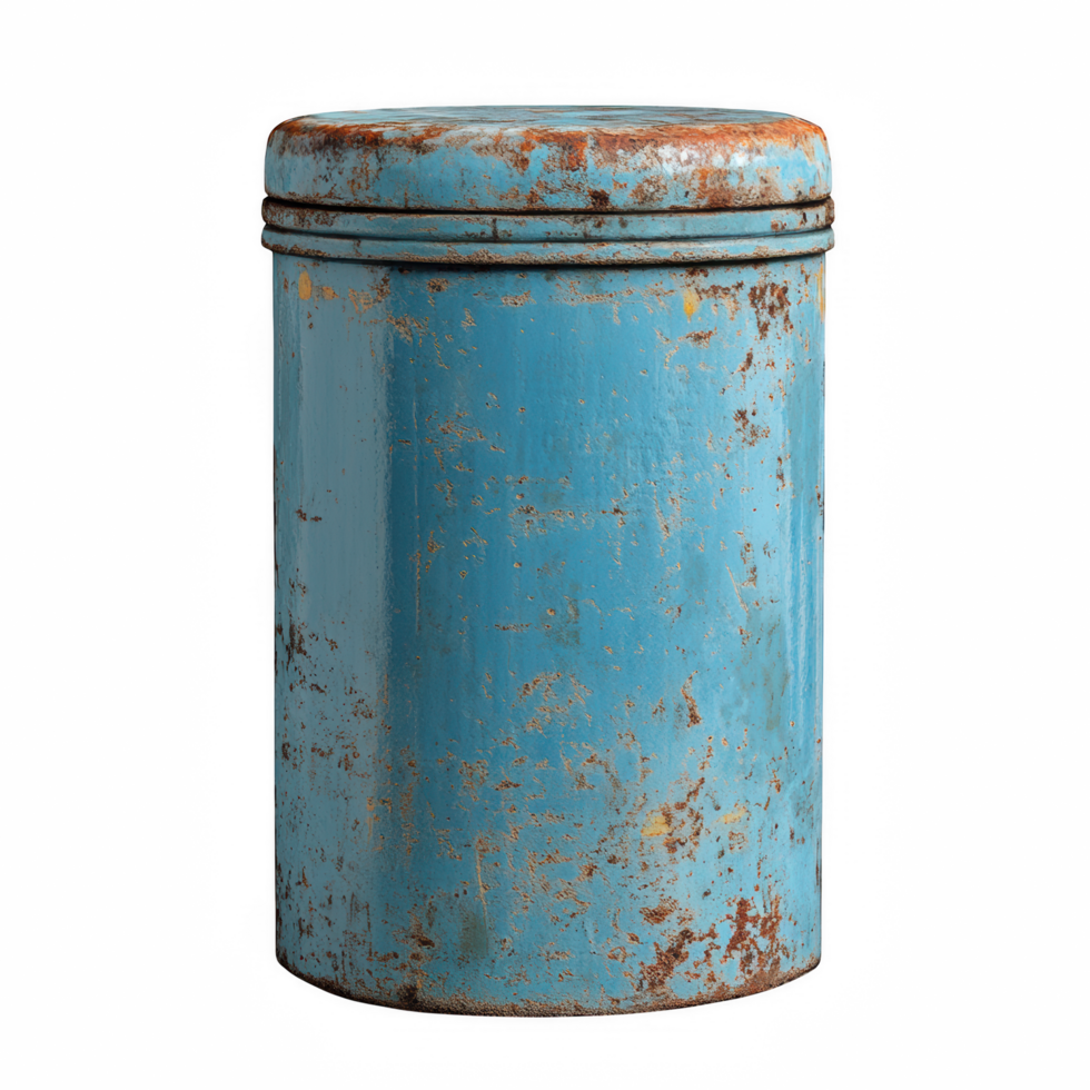 Old blue metal container with rust texture stock photograph on transparent background png