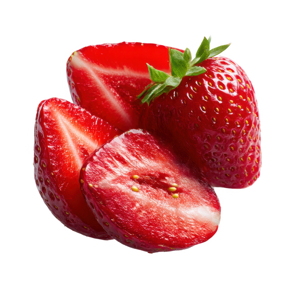 Fresh red strawberries close up food photography fruit berry dessert diet on transparent background png