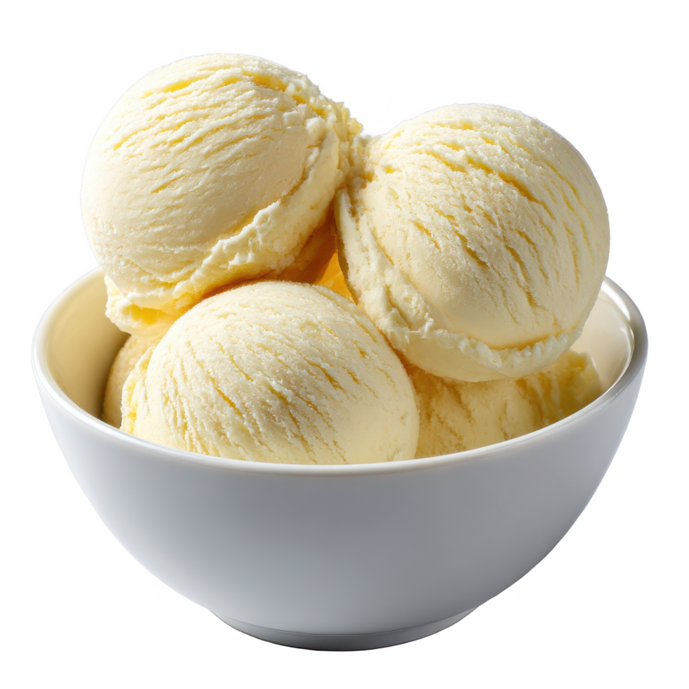 Delicious vanilla ice cream scoops in a bowl dessert food photography on transparent background png