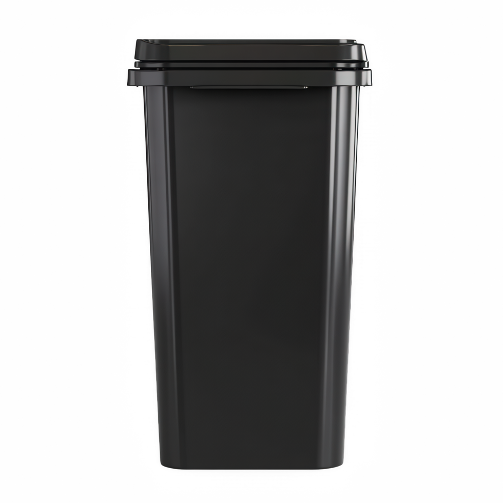 Isolated black trash can for waste disposal and cleanliness on transparent background png
