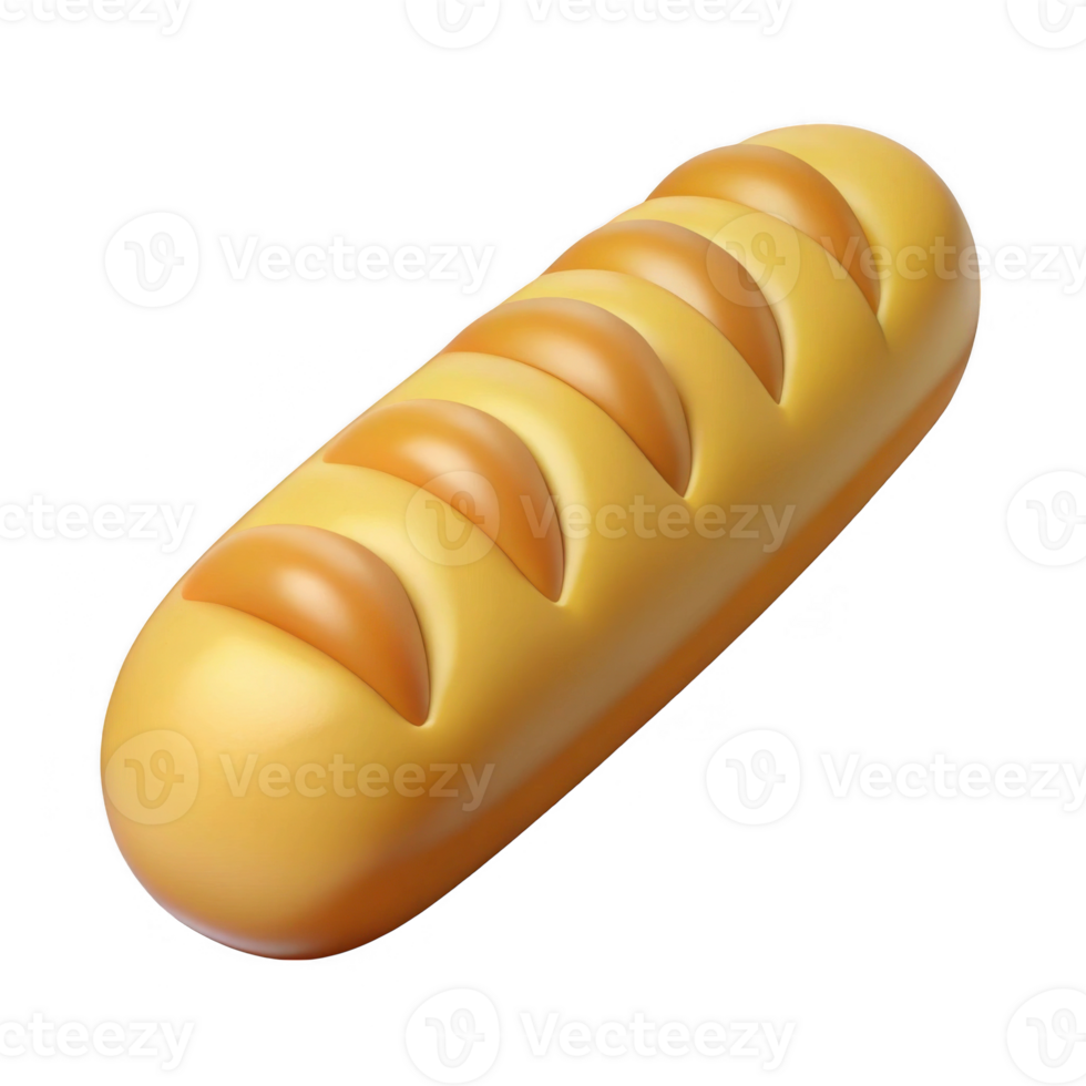 3d render of a golden bread loaf isolated on transparent background png