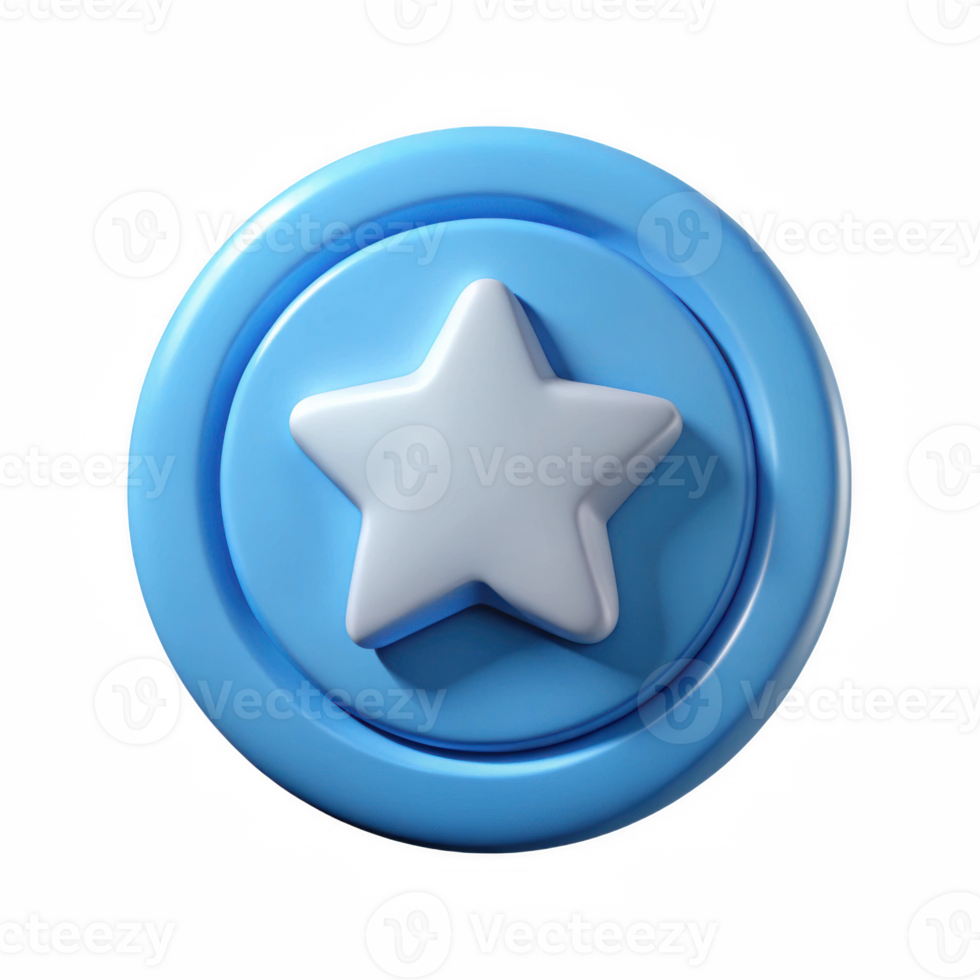 3d render of a blue star badge isolated on transparent background png
