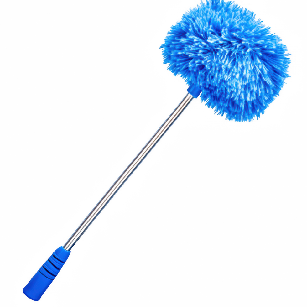 Blue microfiber duster cleaning tool home dust removal item on transparent background png