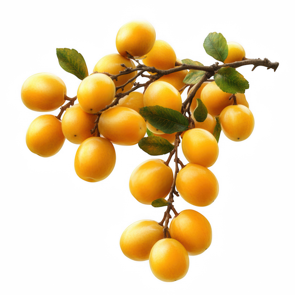 Fresh yellow plums on branch isolated fruit food harvest on transparent background png