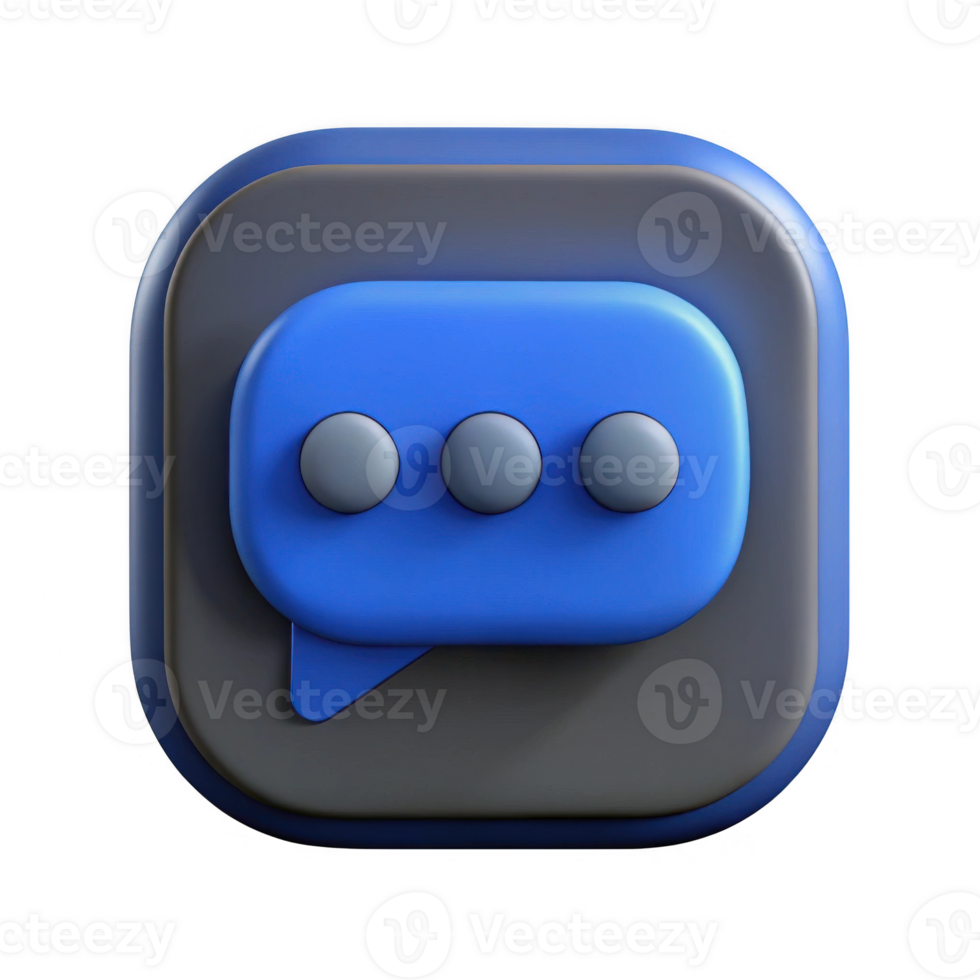 3d rendered chat icon square button isolated on transparent background png