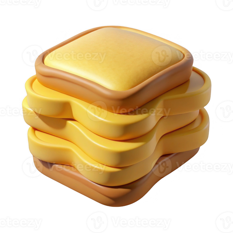 Stack of 3d rendered toasted bread slices isolated on transparent background png