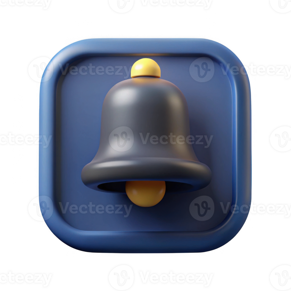 3d render of a notification bell icon isolated on transparent background png
