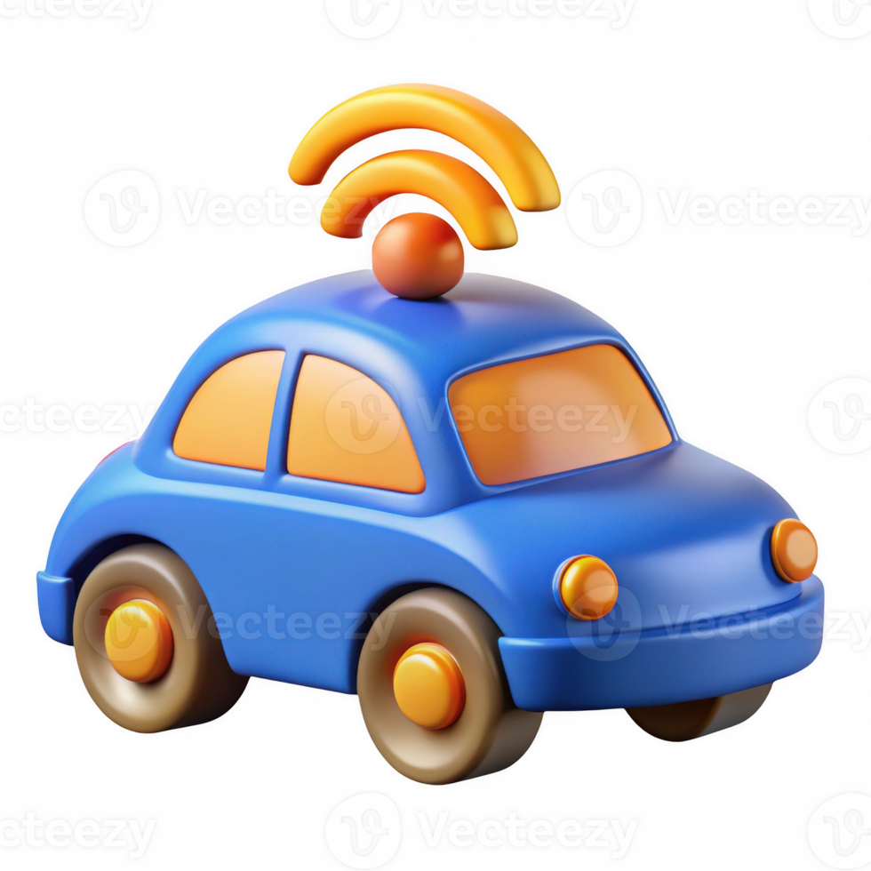 Cartoon blue car with wifi signal isolated on transparent background png