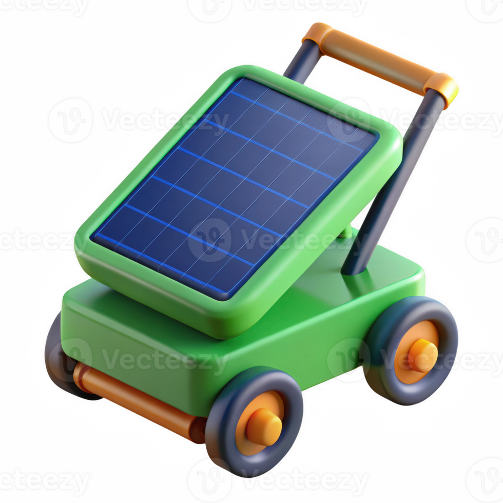 Cartoon solar powered lawn mower isolated on transparent background png