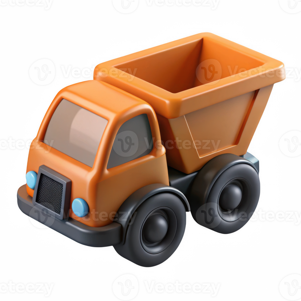 3d Orange toy dump truck for construction site png