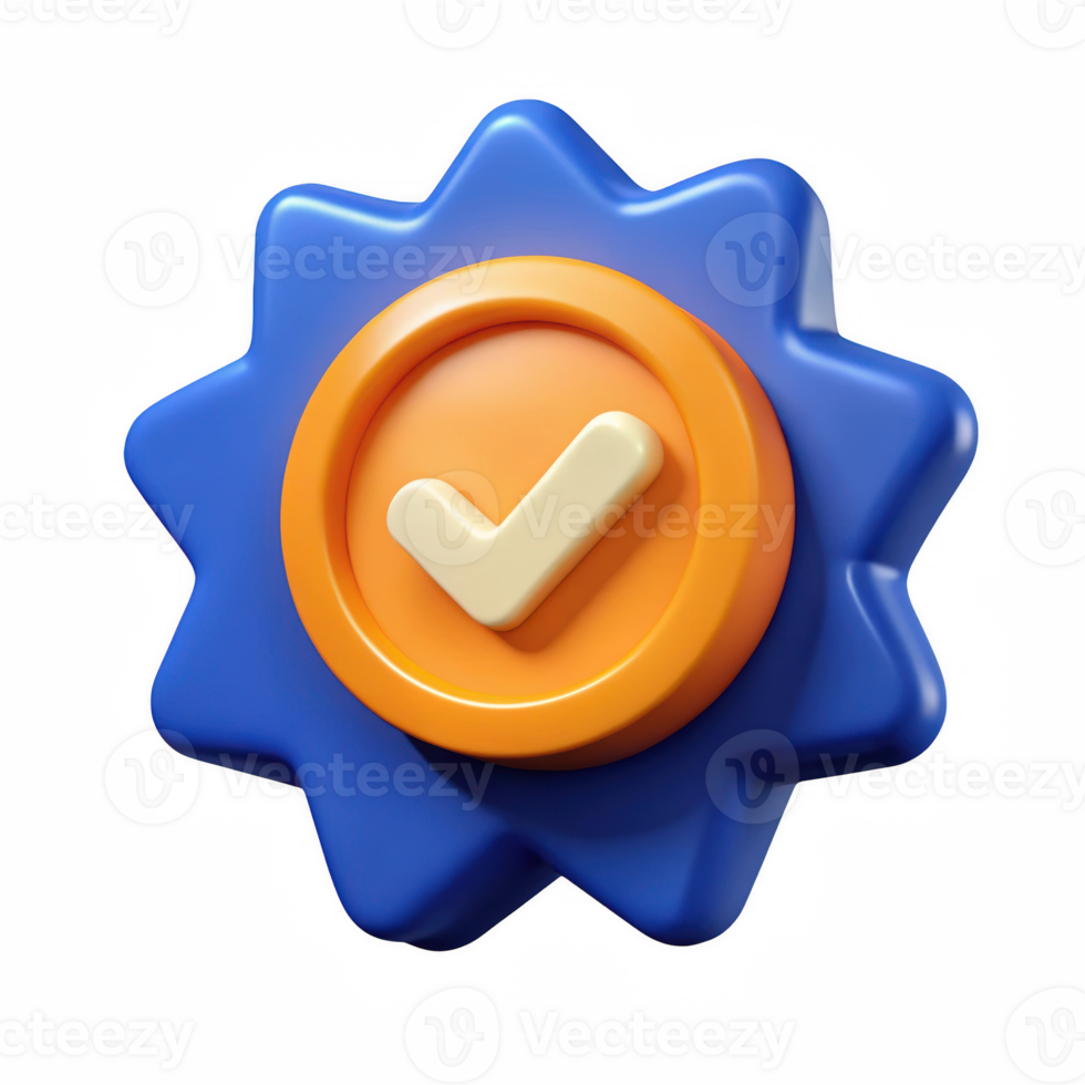 3d render of a blue star check mark icon isolated on transparent background png