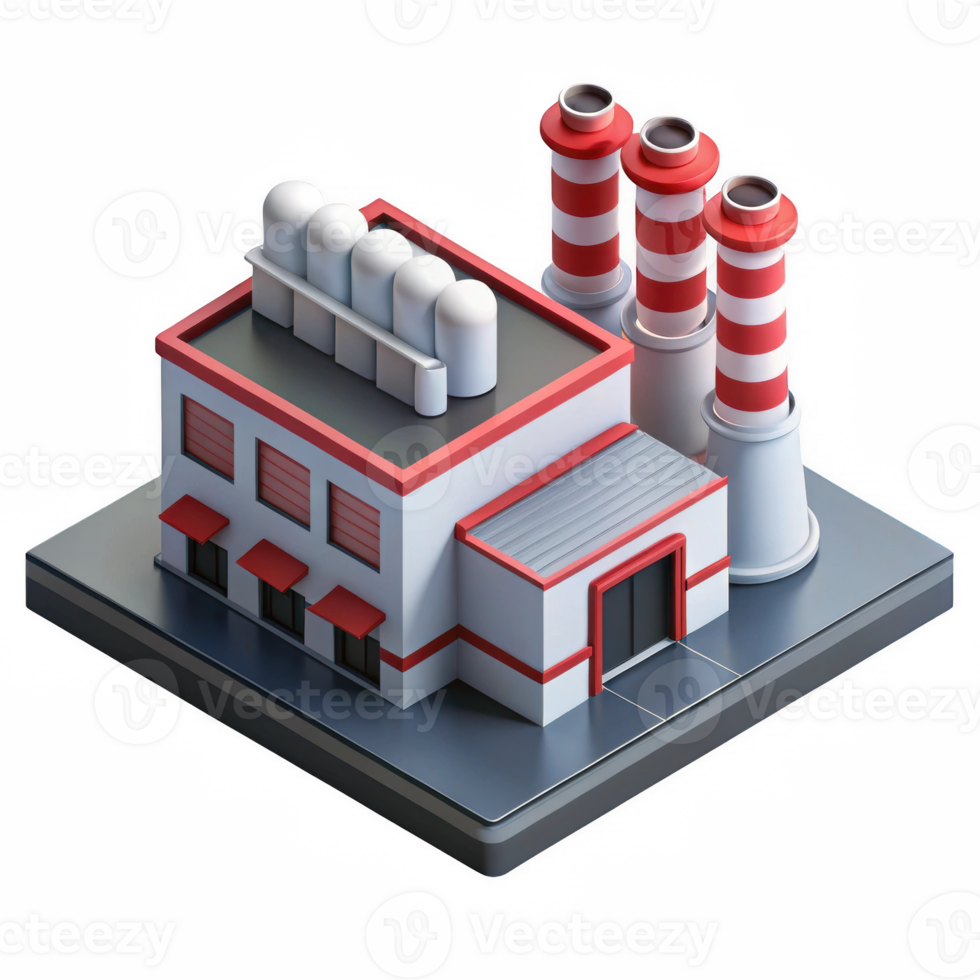 Isometric factory building model isolated on transparent background png