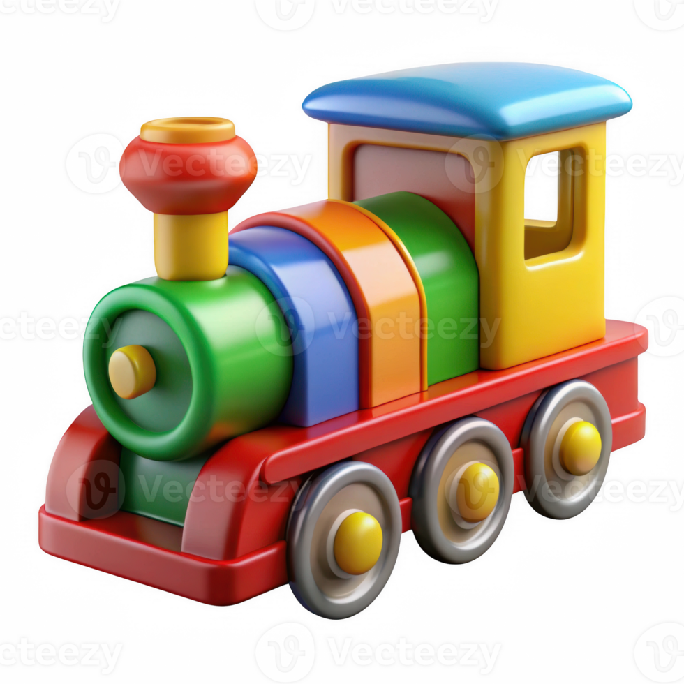Colorful toy train locomotive isolated on transparent background png