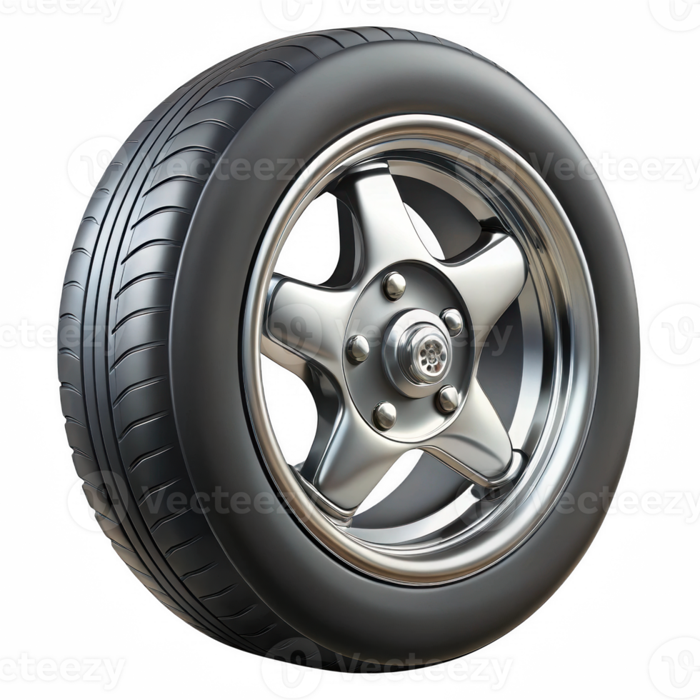 Chrome alloy wheel and tire isolated on transparent background png