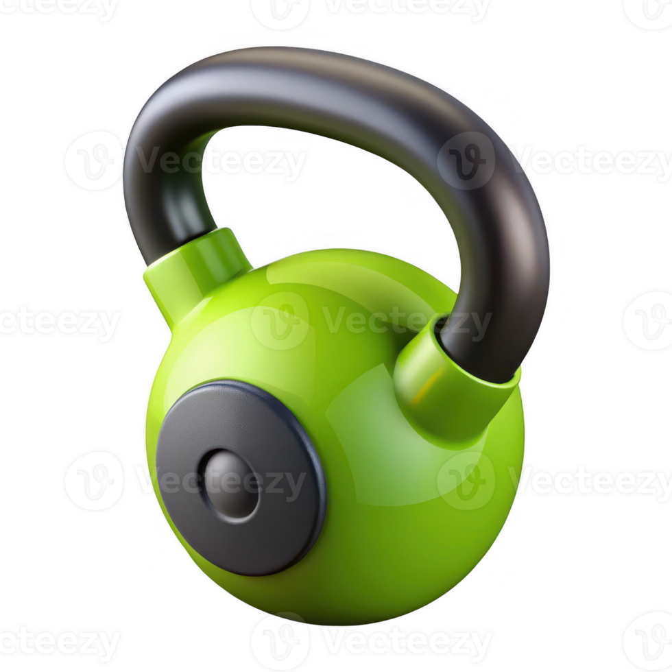 Green kettlebell weight fitness equipment isolated on transparent background png