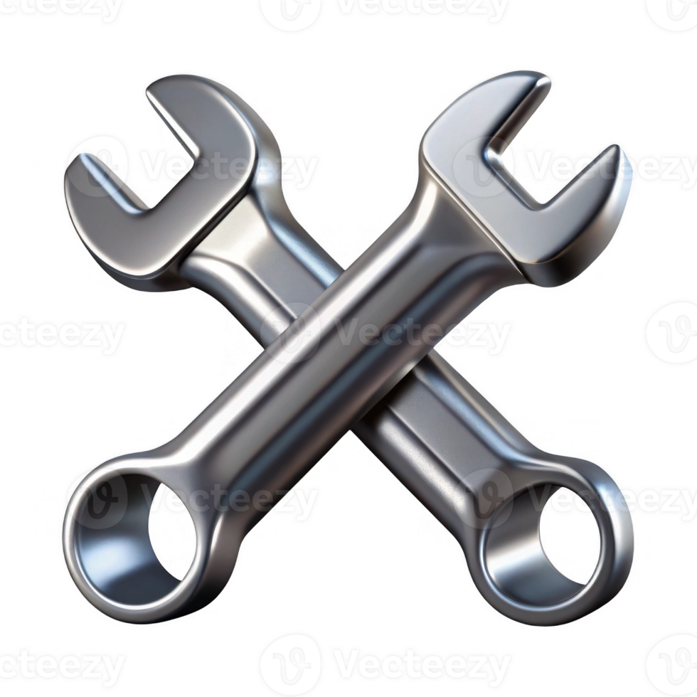 Crossed wrenches metal tool icon isolated on transparent background png