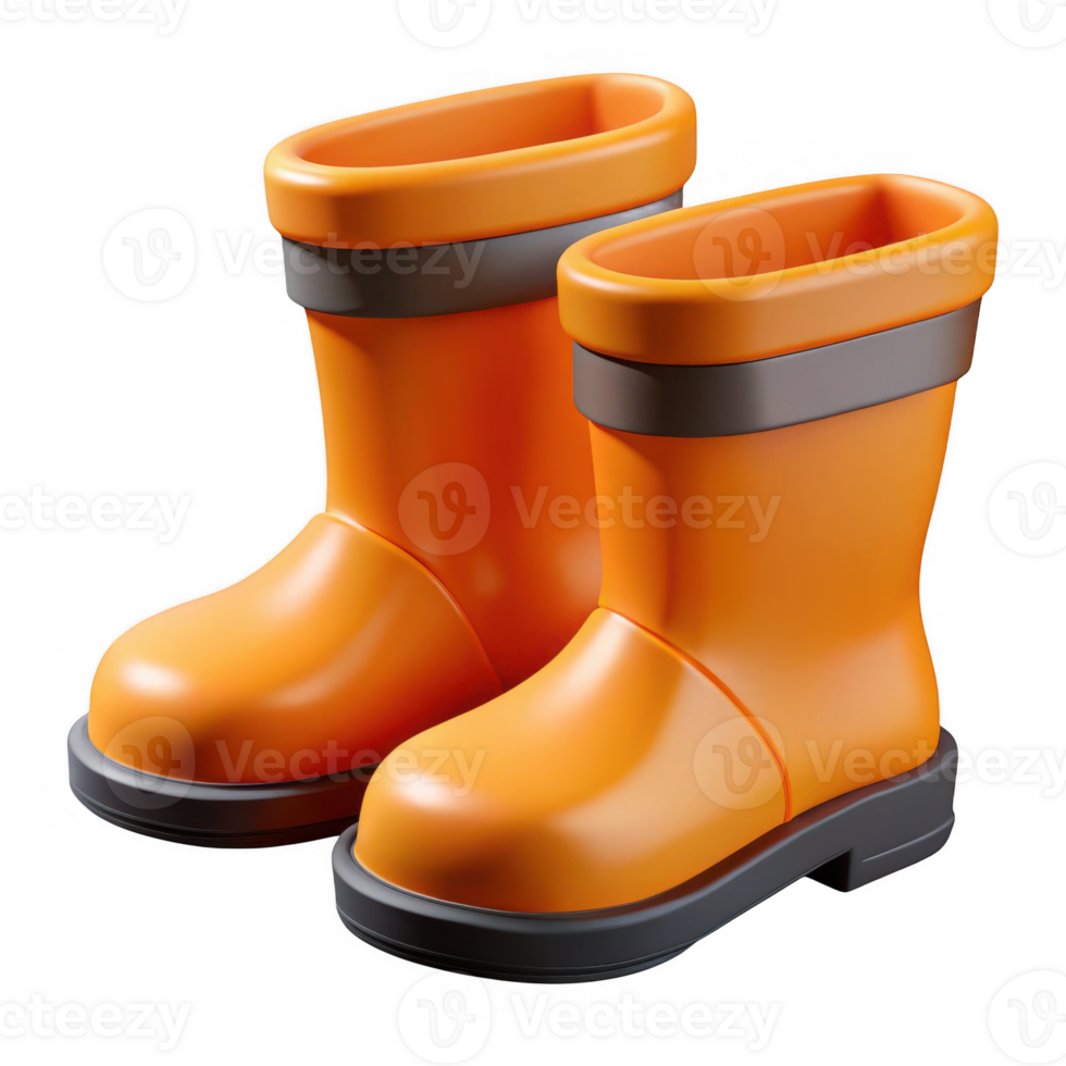 Pair of orange rubber boots isolated on transparent background png