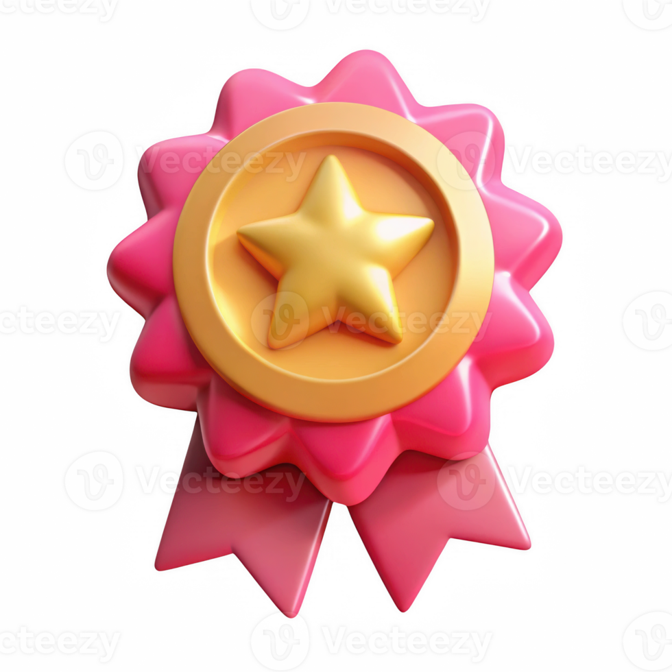 Pink and gold award badge with star isolated on transparent background png