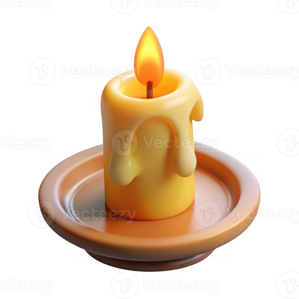 Lit candle on plate isolated on transparent background png