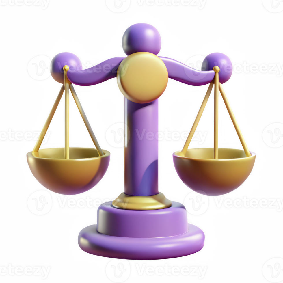 3d render of scales of justice isolated on transparent background png