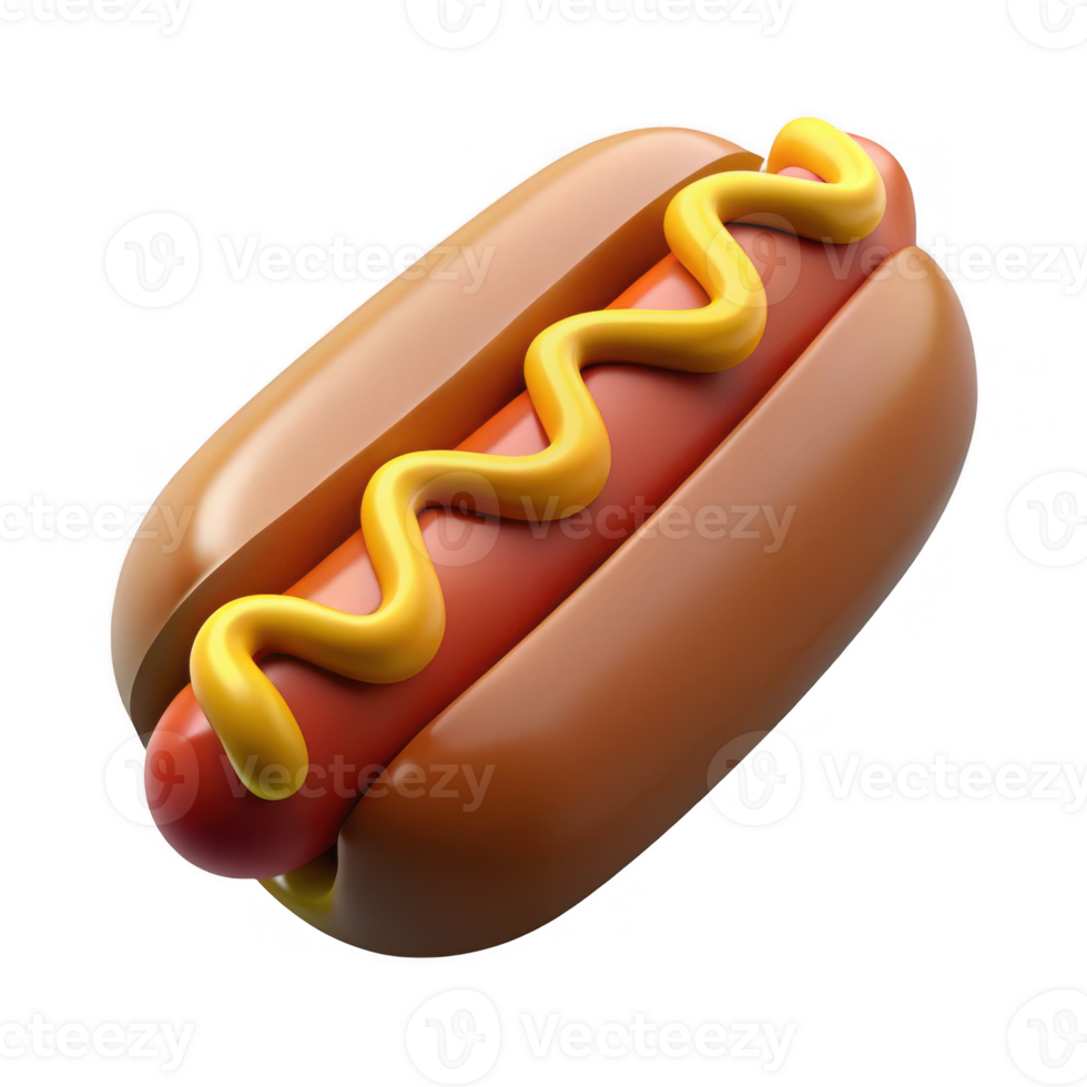 3d render of hot dog with mustard isolated on transparent background png