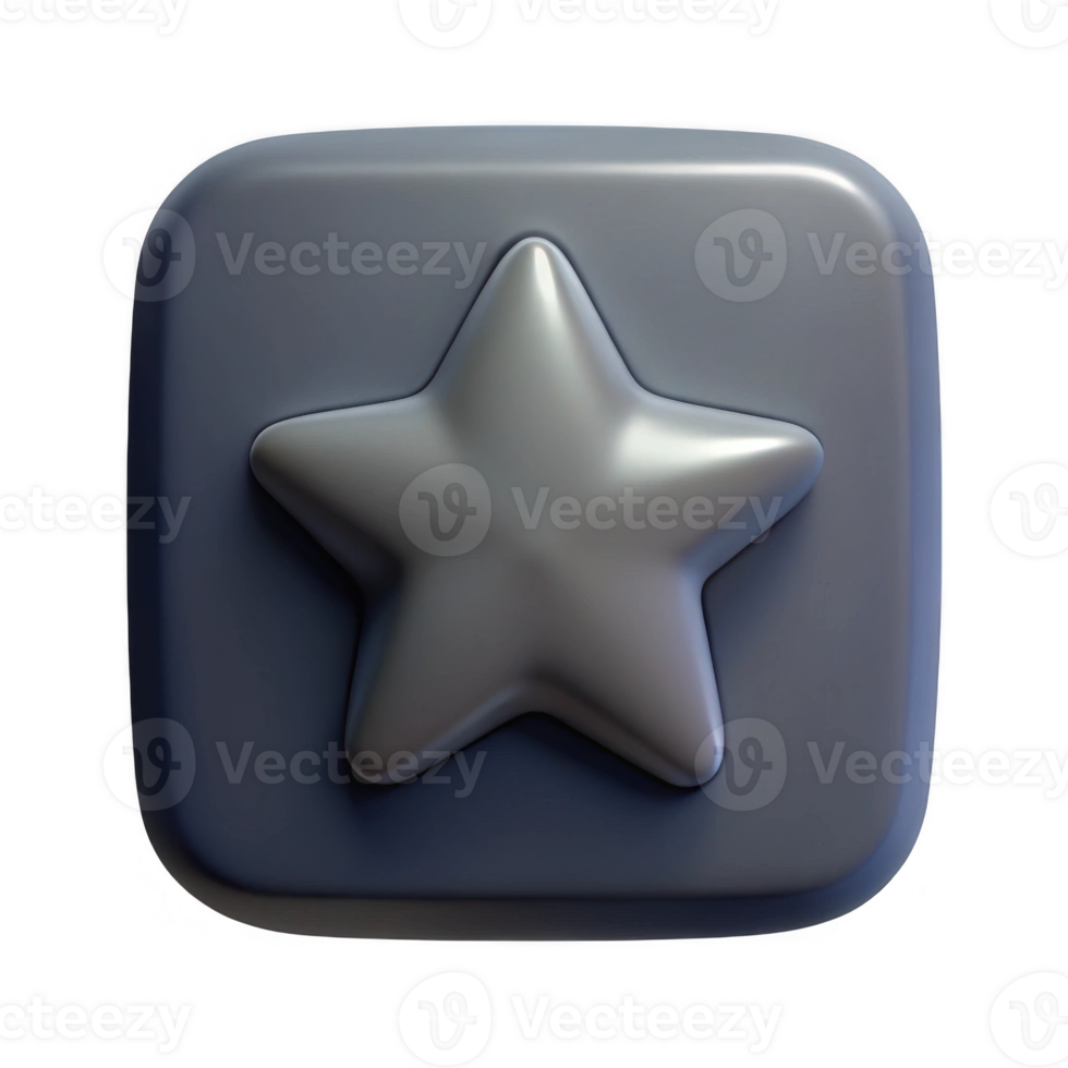 3d rendered gray star button icon isolated on transparent background png