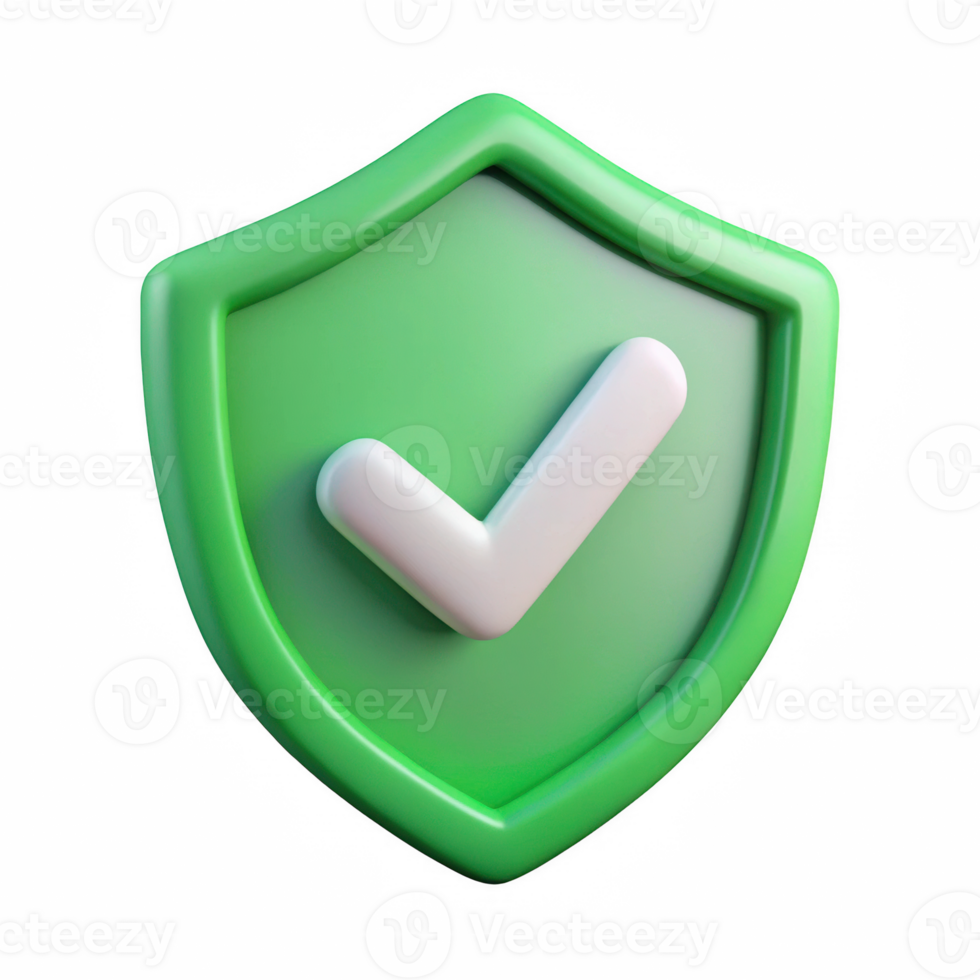 Green shield icon with check mark isolated on transparent background png