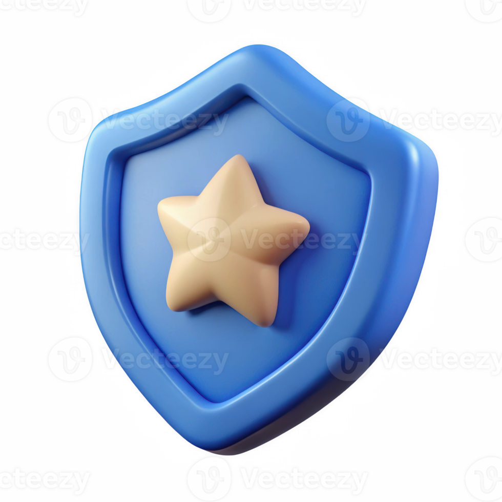 3d render of blue shield with star isolated on transparent background png