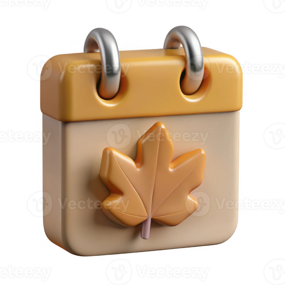 Autumn calendar icon 3d render isolated on transparent background png