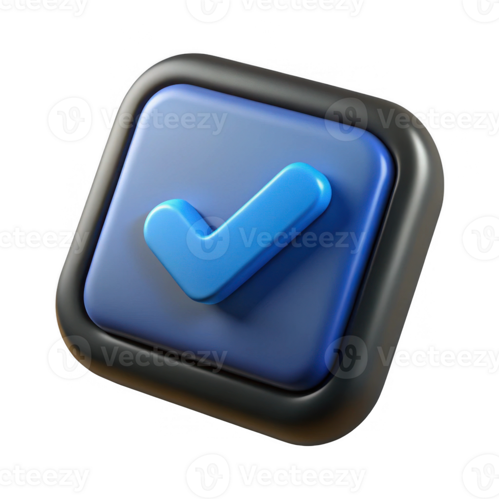 3d render blue checkmark button isolated on transparent background png