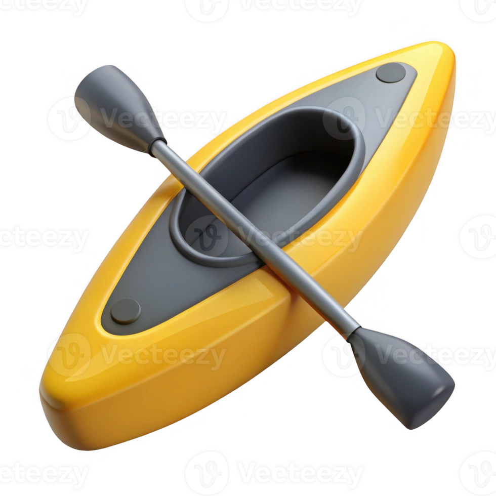 Yellow kayak with paddle isolated on transparent background png