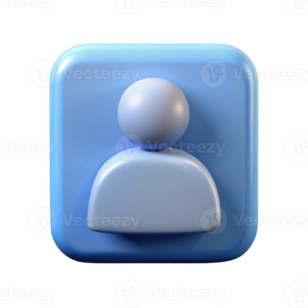 3d rendered blue user icon square isolated on transparent background png