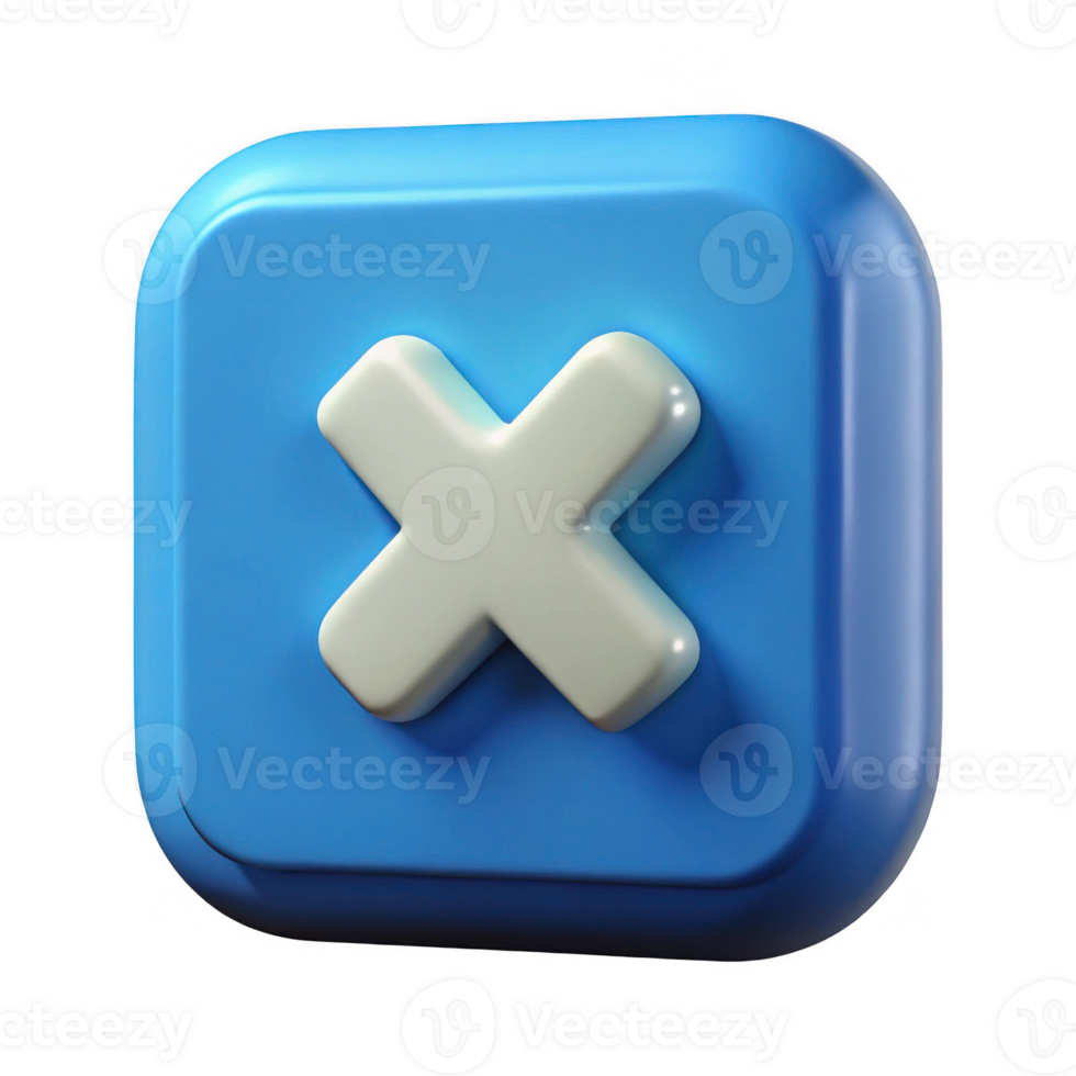 3d render of blue square cancel button isolated on transparent background png