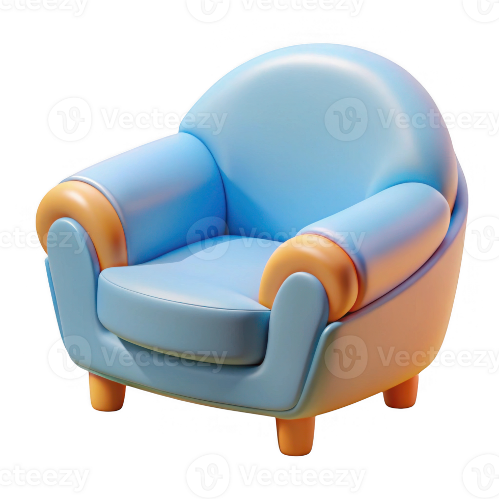 Cartoon armchair 3d render isolated on transparent background png
