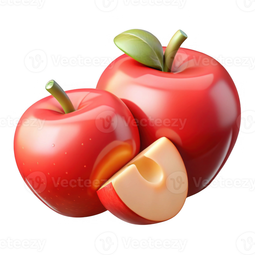 Two red apples and a slice isolated on transparent background png
