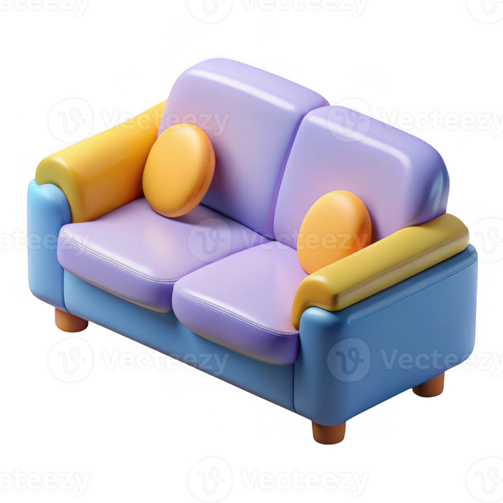 Cartoon sofa with pillows isolated on transparent background png