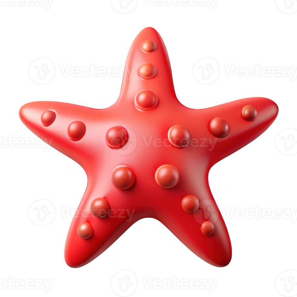 Red starfish 3d render isolated on transparent background png