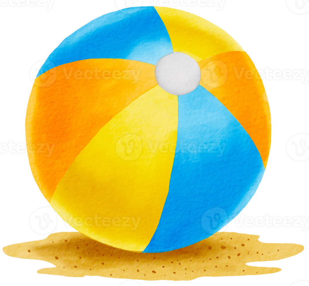 Bright beach ball on sand png