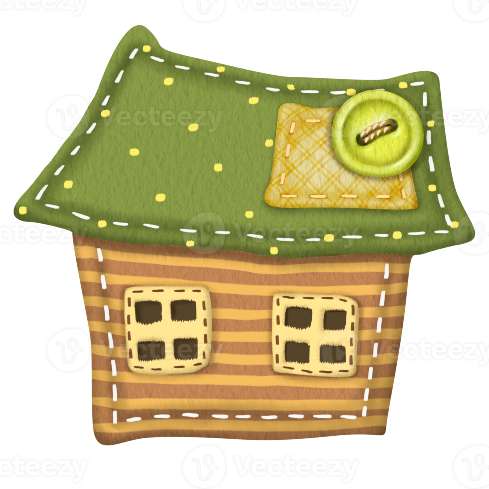 Watercolor illustrations of a cozy textile house. For printing postcards, notebooks, stickers, dishes, T-shirts, design of websites on sewing and handicrafts. For printing on children's products png