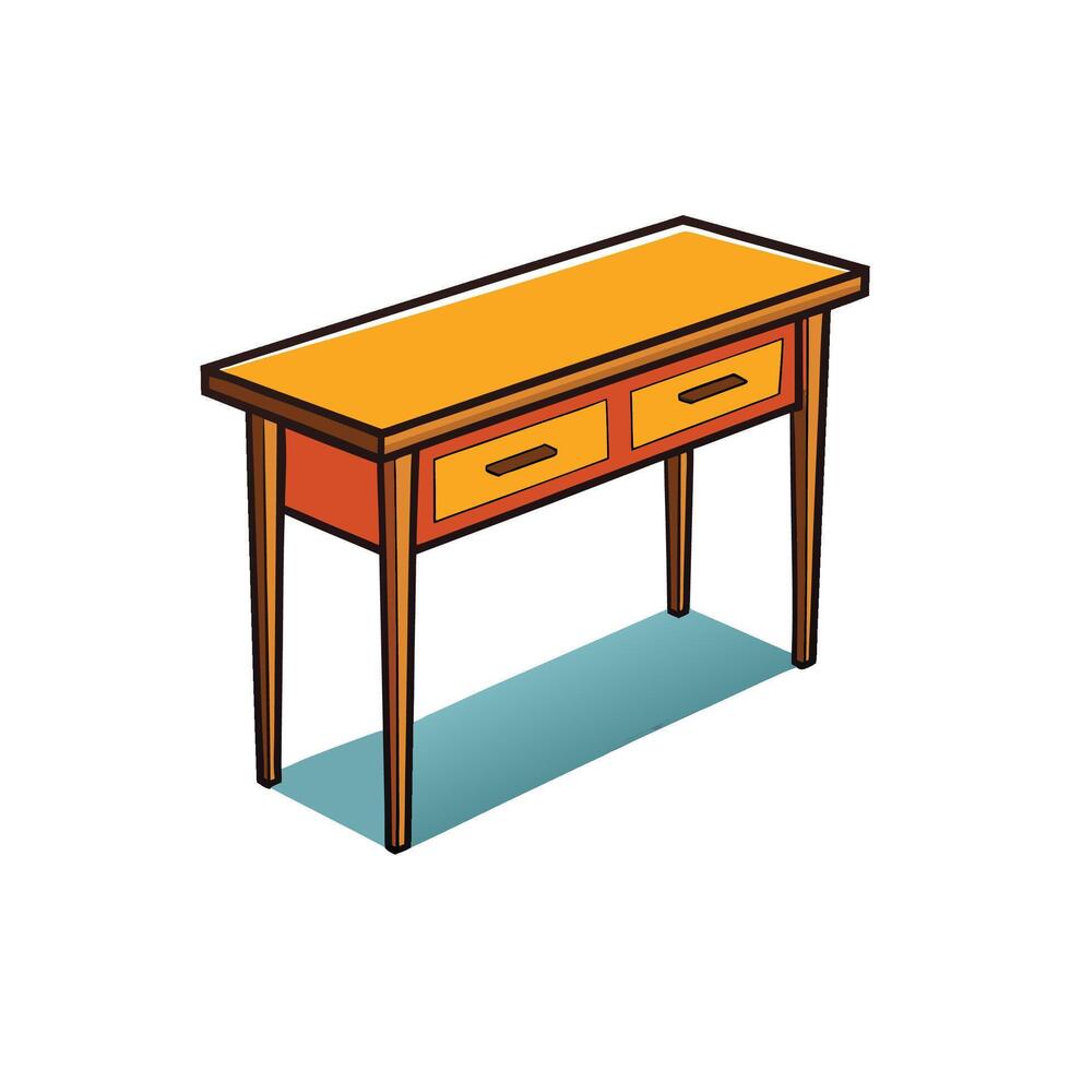 Illustrated wooden table with drawers for home decoration vector
