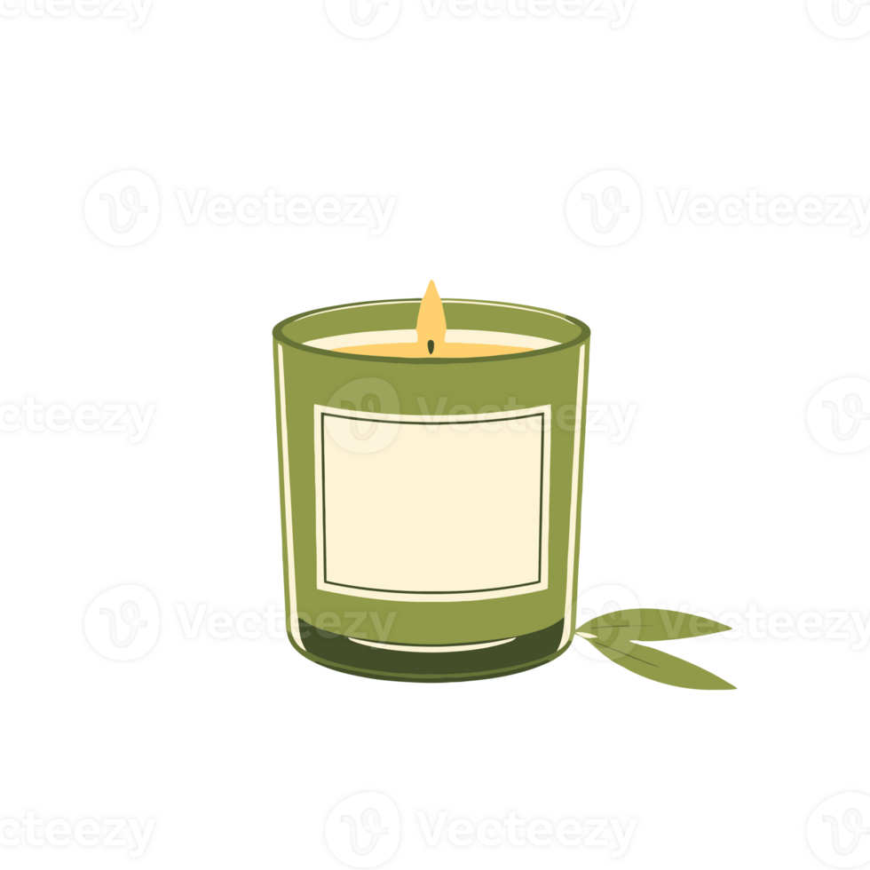 A candle with a green leaf on it png