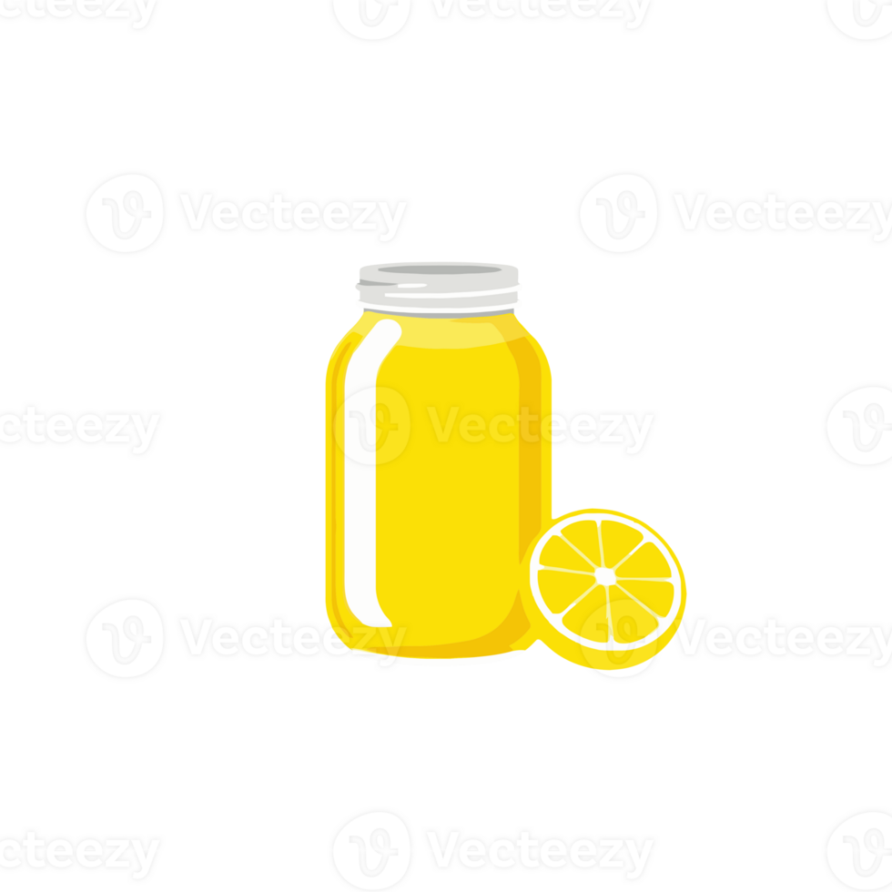 A jar of lemon juice with a slice of lemon png