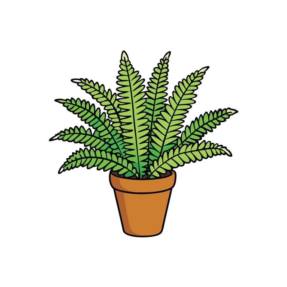 Vibrant green fern in terracotta pot isolated on white vector