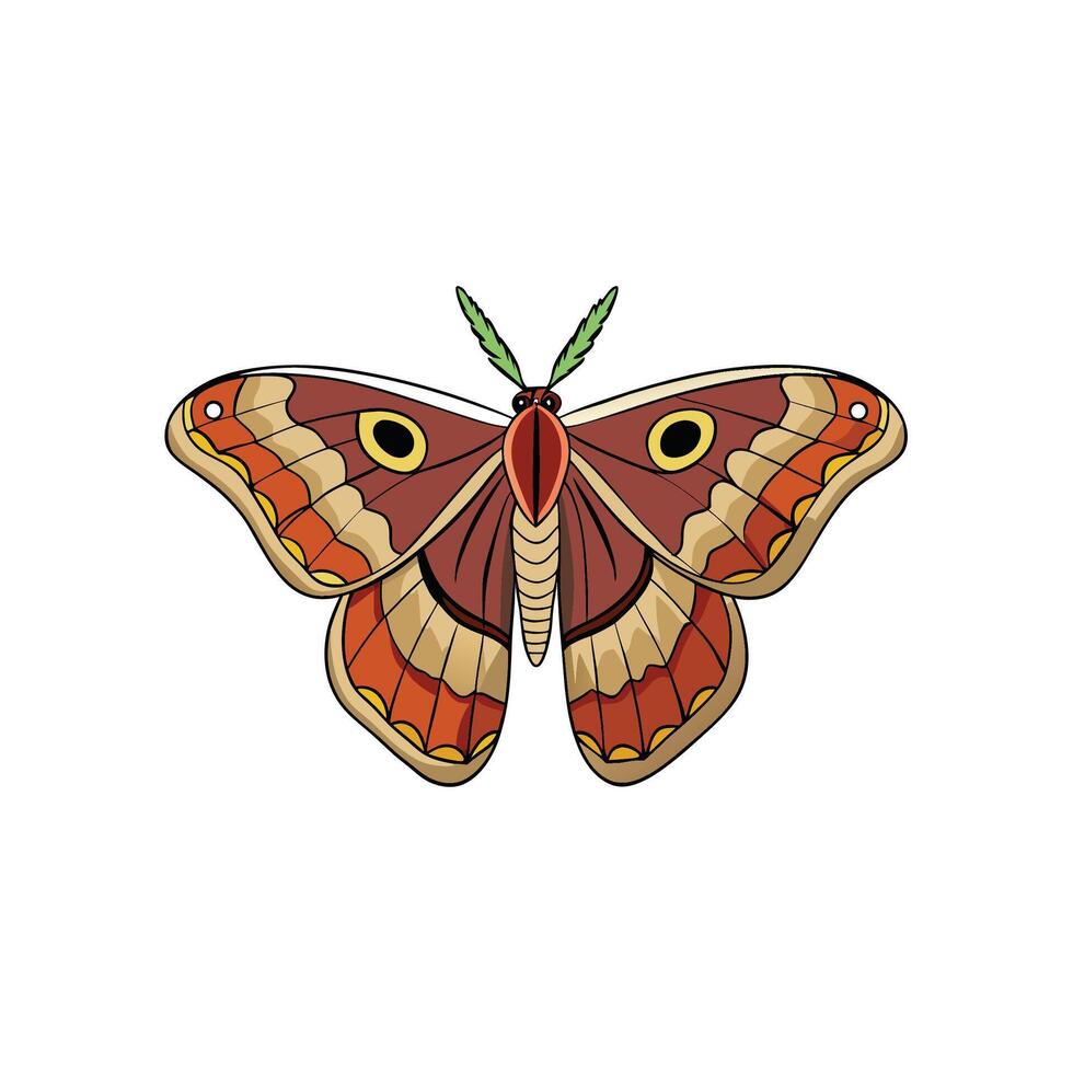 Illustration of isolated colorful moth with symmetric wing pattern vector