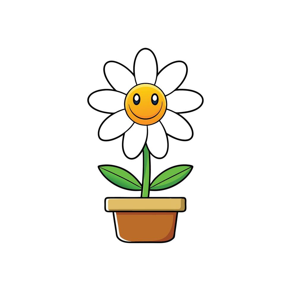 Happy flower in pot illustration on a white background vector