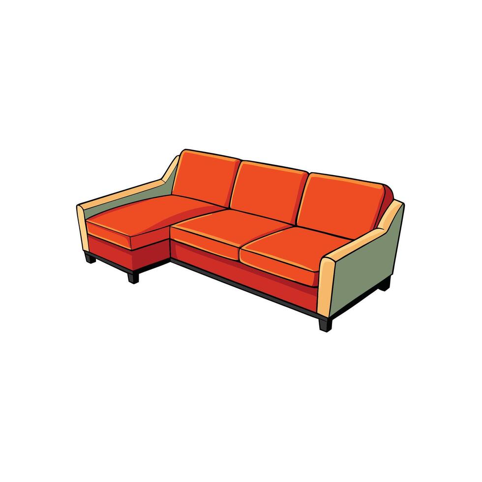 Retro orange sofa illustration with olive green accents design vector