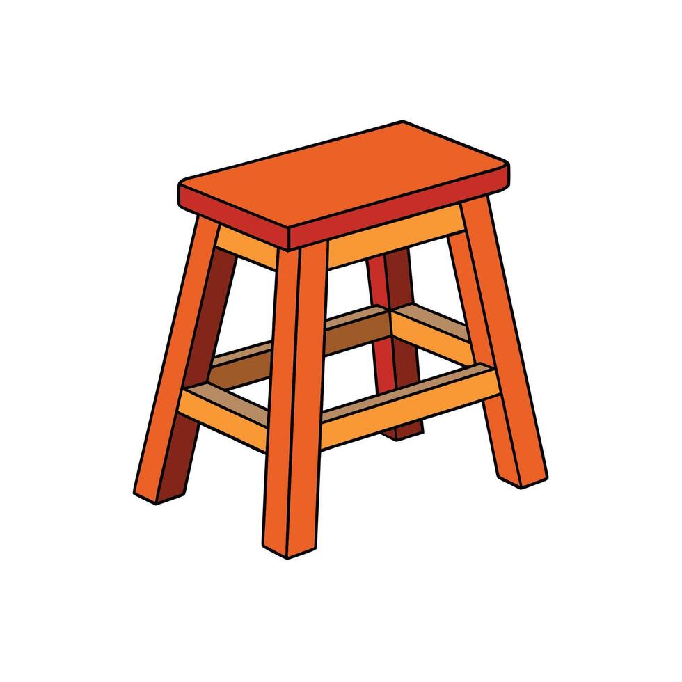 Isometric orange wooden stool with black outlines on white background vector